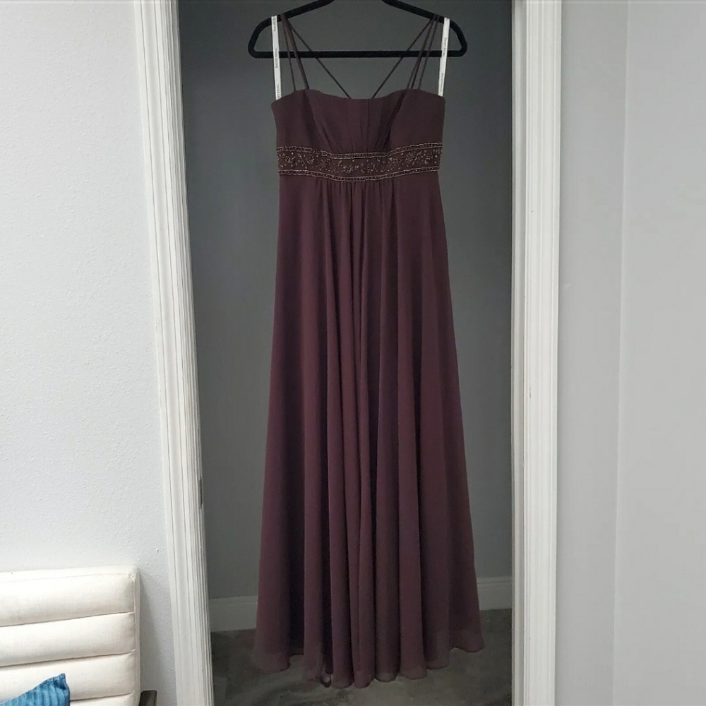 Davids Bridal Brown Beaded Chiffon Formal Bridesmaid Dress Size 6 *FLAW*